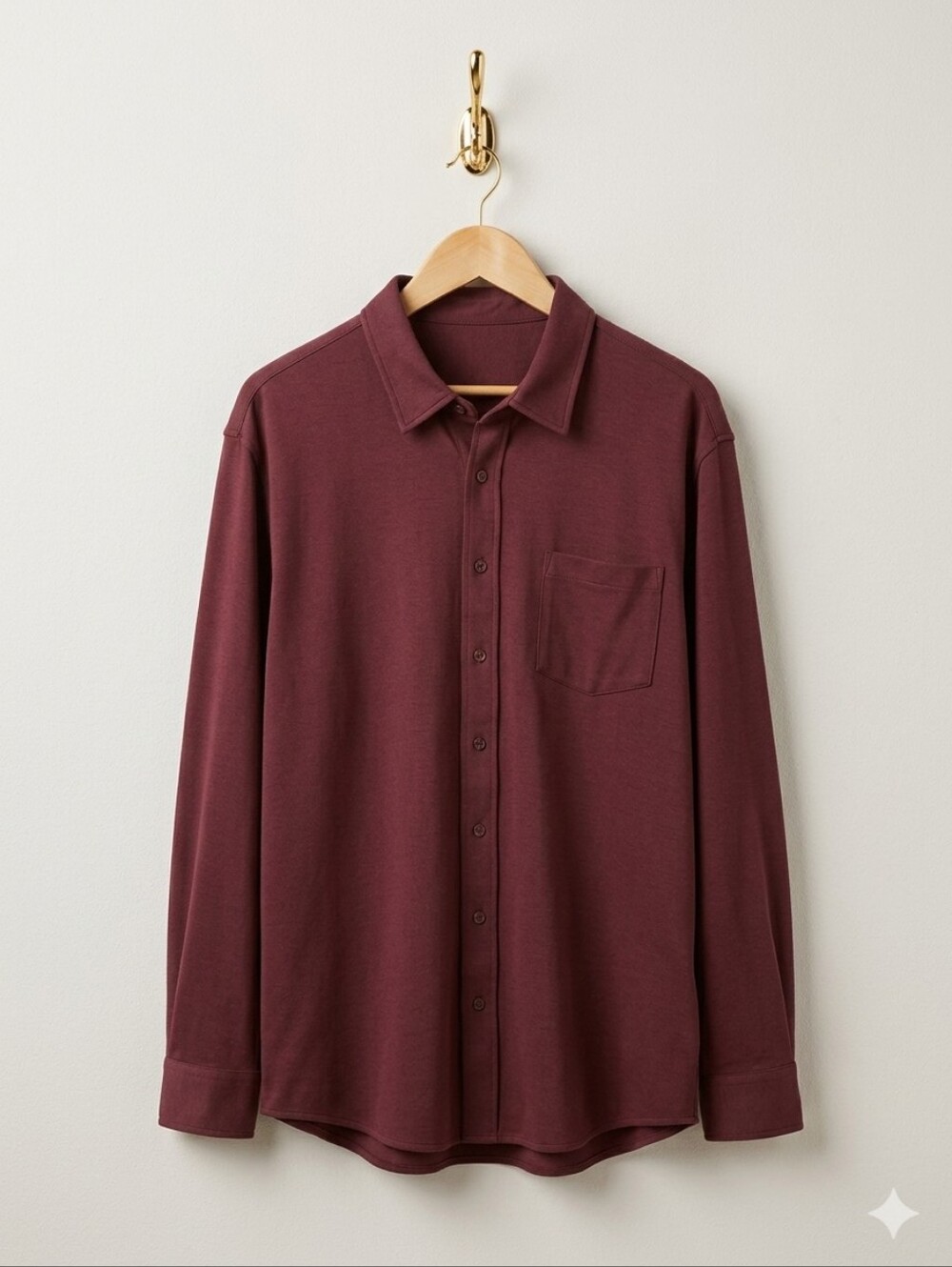Burgundy Button Down Long Sleeve Polo Shirt 3XL